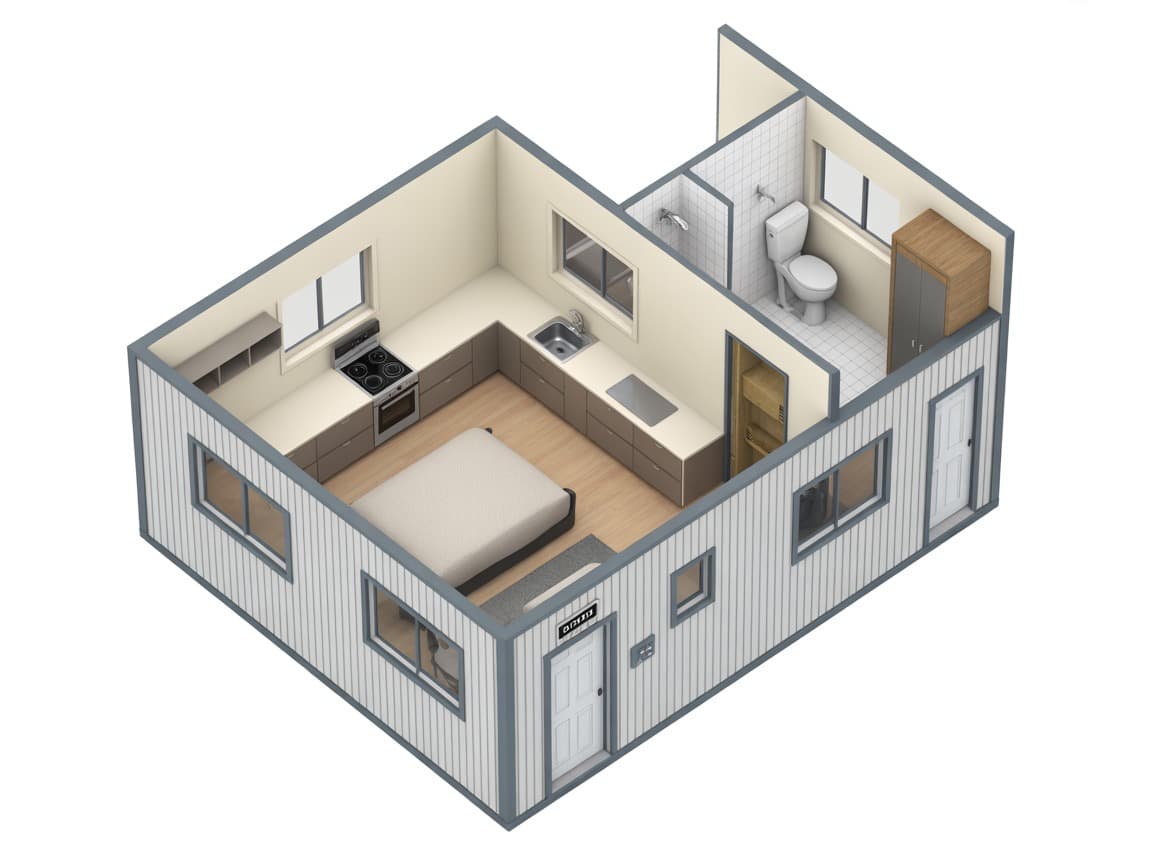 The Yucaipa ADU floor plan — 400 sq ft Studio / 1ba, Garage Conversion