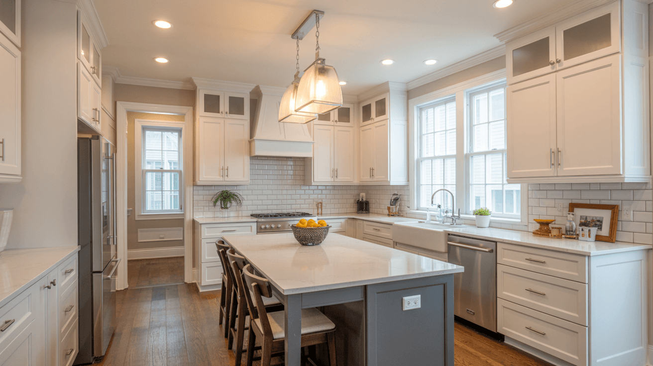 Modern Yucaipa kitchen remodel with shaker cabinets and quartz island